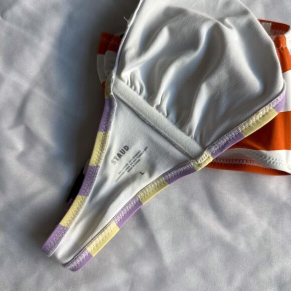 Staud Riley Bandeau Striped Bikini Top in Cabana Stripe Multi - Picture 5 of 6